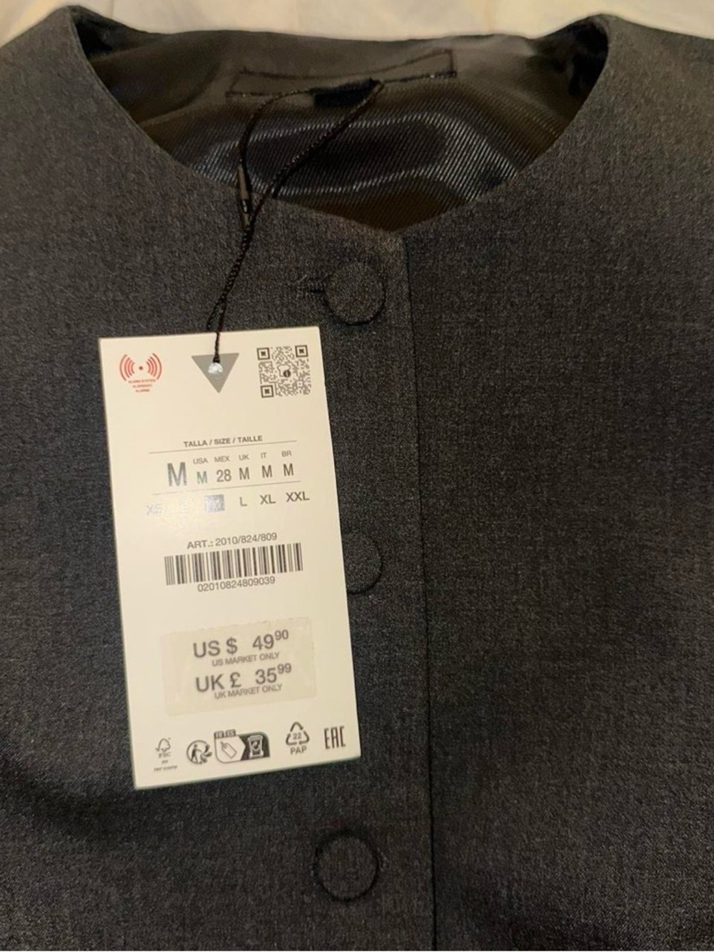 Zara Dark Gray Sleeveless Tailored Vest - Picture 5 of 6